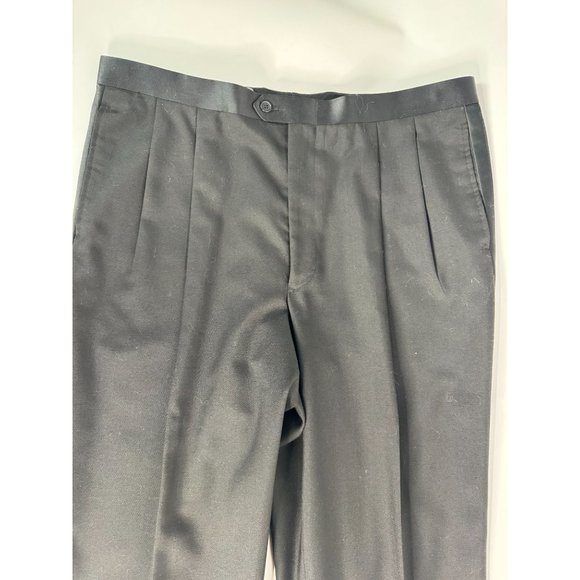 Custom Vintage Tuxedo Pant with Satin Stripe 40 Black Polyester Blend - Picture 9 of 16